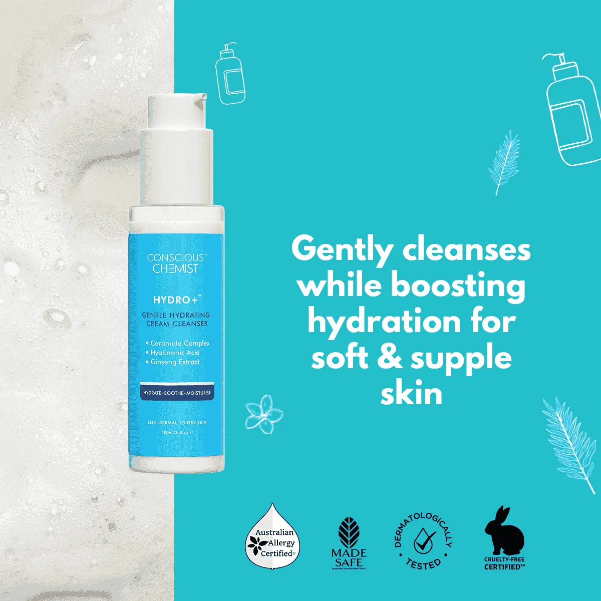 Hydrating Face Wash For Dry Skin | Hyaluronic Acid & Ceramides | 100 ml