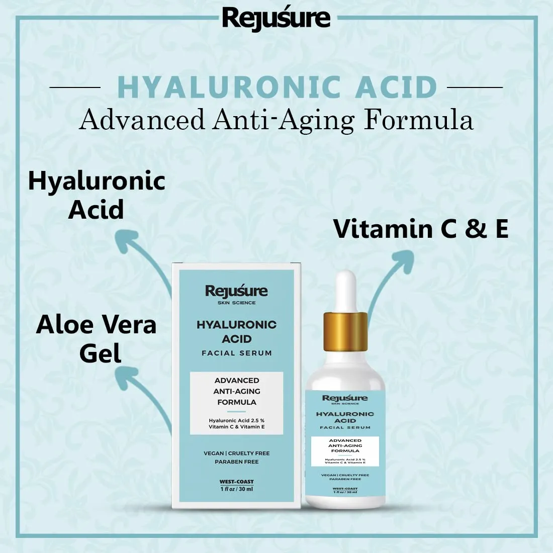 Rejusure Hyaluronic Acid Facial Serum – Advance Anti – Aging Hydration – 30 ml (Pack of 2)